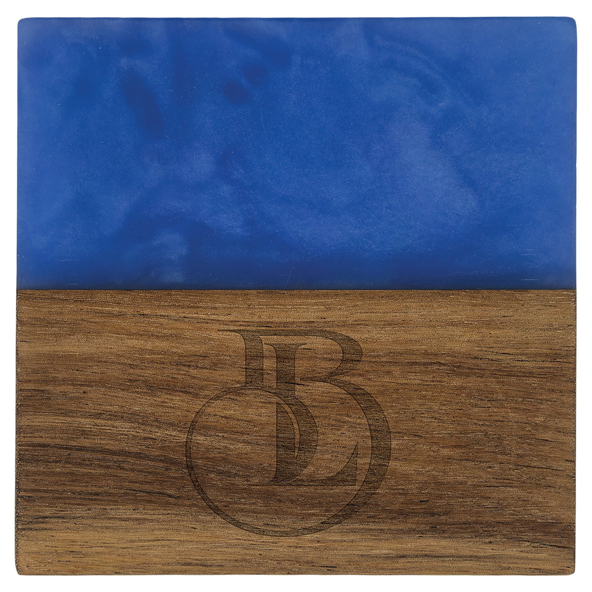 Engraved Acacia Square Coaster with Pearl Resin - Blue Pearl