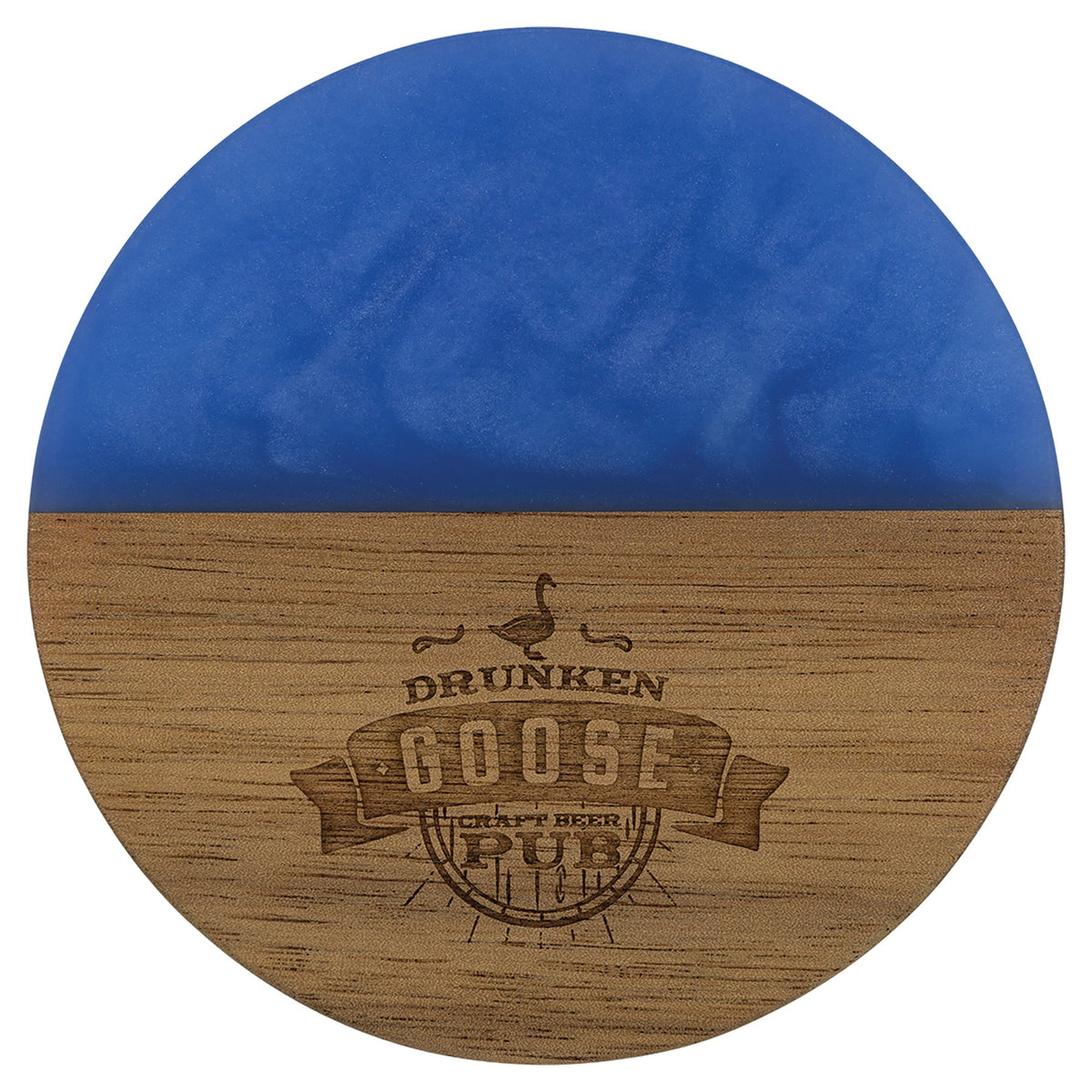 Engraved Acacia Round Coaster with Pearl Resin - Blue Pearl