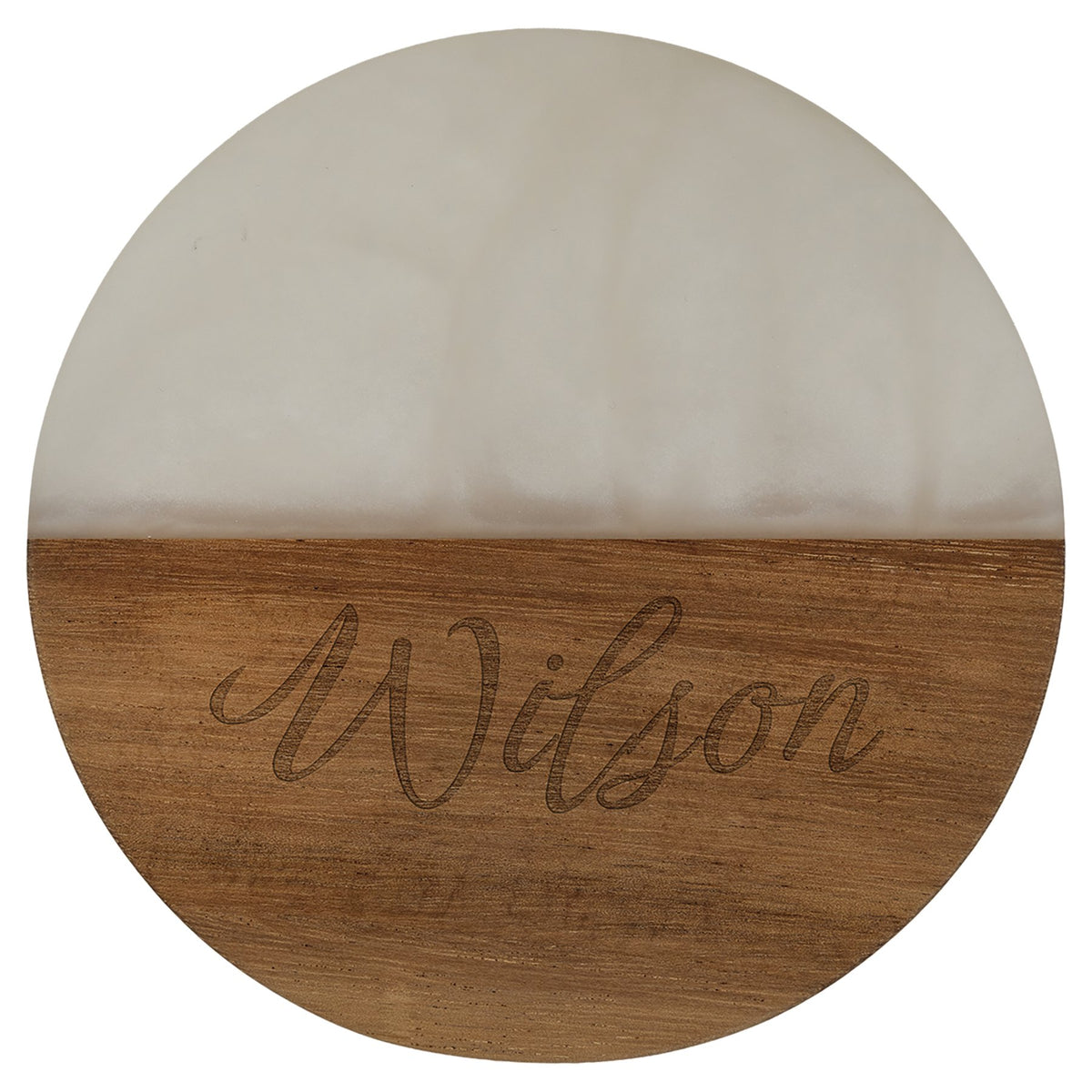 Engraved Acacia Round Coaster with Pearl Resin - White Pearl