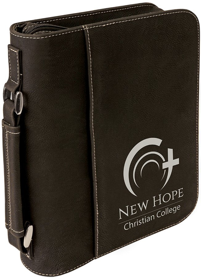 Engraved Leatherette Book and Bible Cover with Handle and Zipper - Black/Silver / 7 1/2 x 10 3/4 in