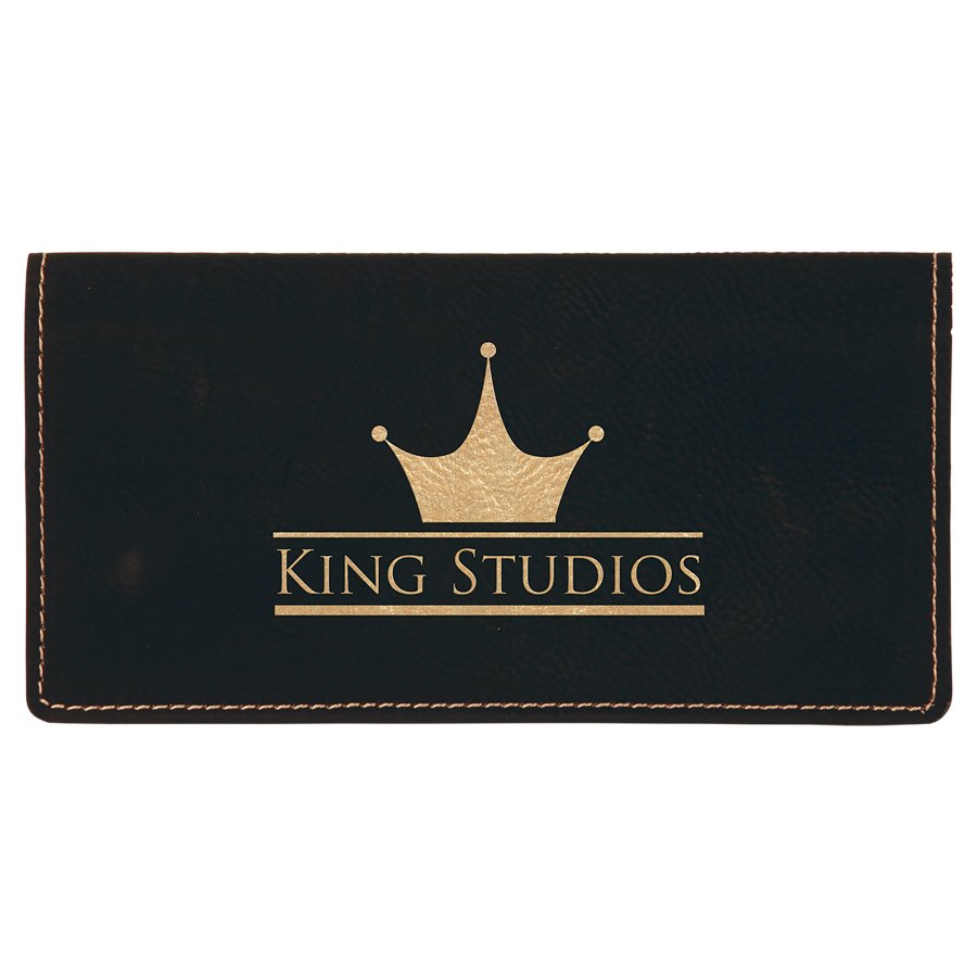 Engraved Leatherette Checkbook Cover - Black/Gold