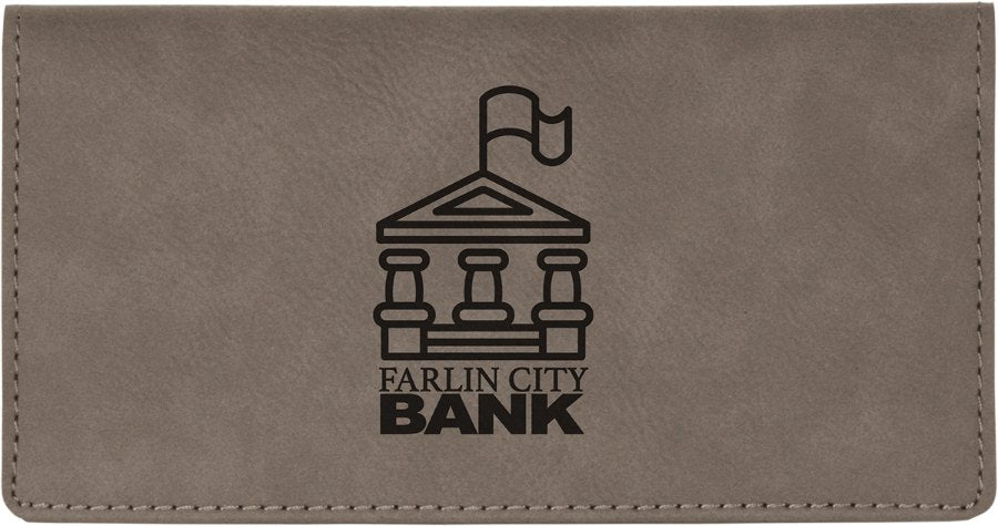 Engraved Leatherette Checkbook Cover - Gray