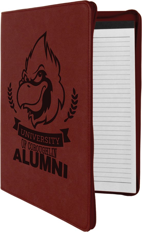 Engraved Leatherette Portfolio with Zipper and Notepad - Rose