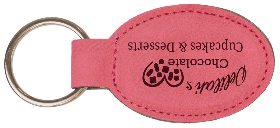 Engraved Leatherette Oval Keychain - Pink