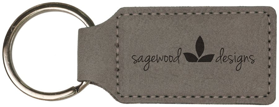 Engraved Leatherette Rectangle Keychain - Gray