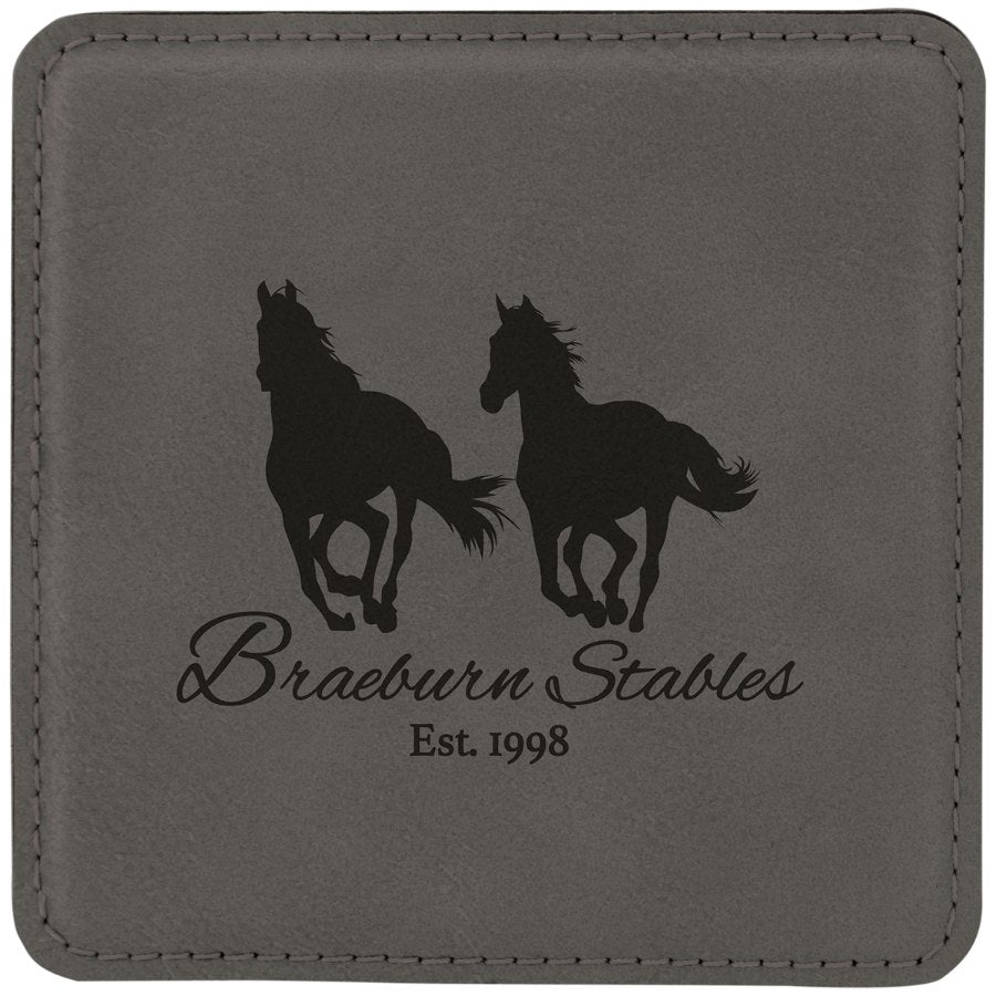 Engraved Square Leatherette Coaster - Gray