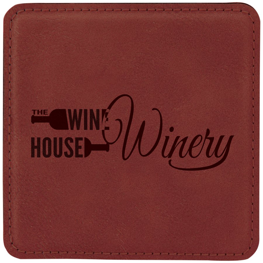 Engraved Square Leatherette Coaster - Rose