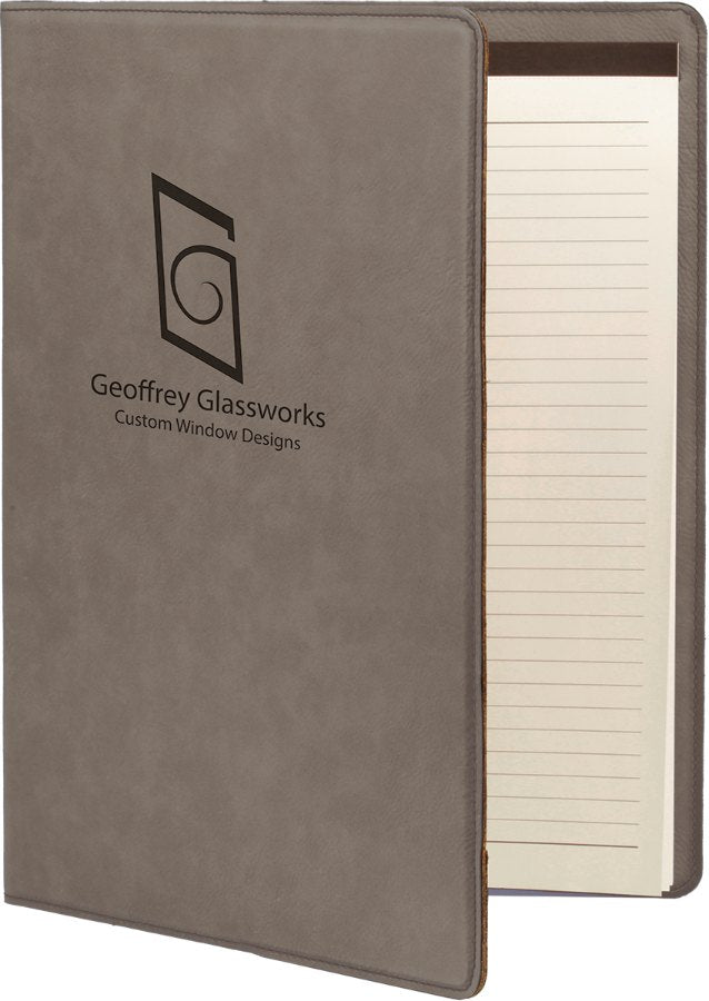 Engraved Leatherette Portfolio with Notepad - Gray / Small (7 x 9 in)