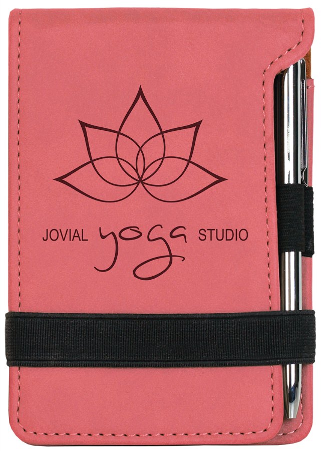 Engraved Leatherette Mini Notepad with Pen - Pink