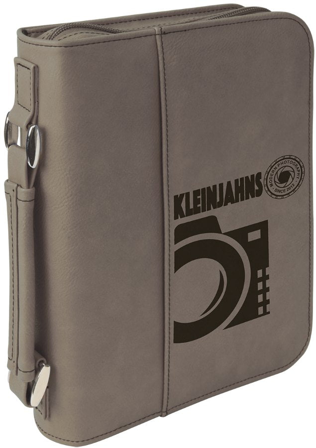 Engraved Leatherette Book and Bible Cover with Handle and Zipper - Gray / 6 3/4 x 9 1/4 in