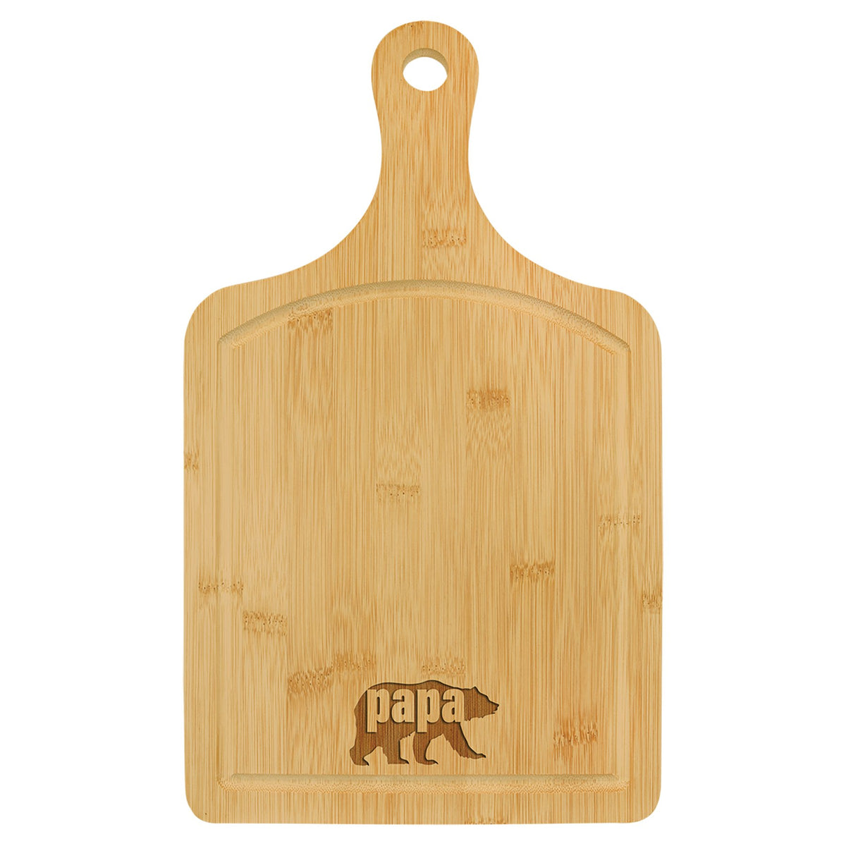 Engraved Bamboo Paddle-Shaped Cutting Board with Drip Ring - 15 1/2 x 9 in