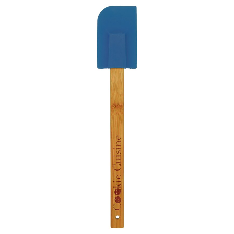 Engraved Silicone Spatula with Bamboo Handle - Blue