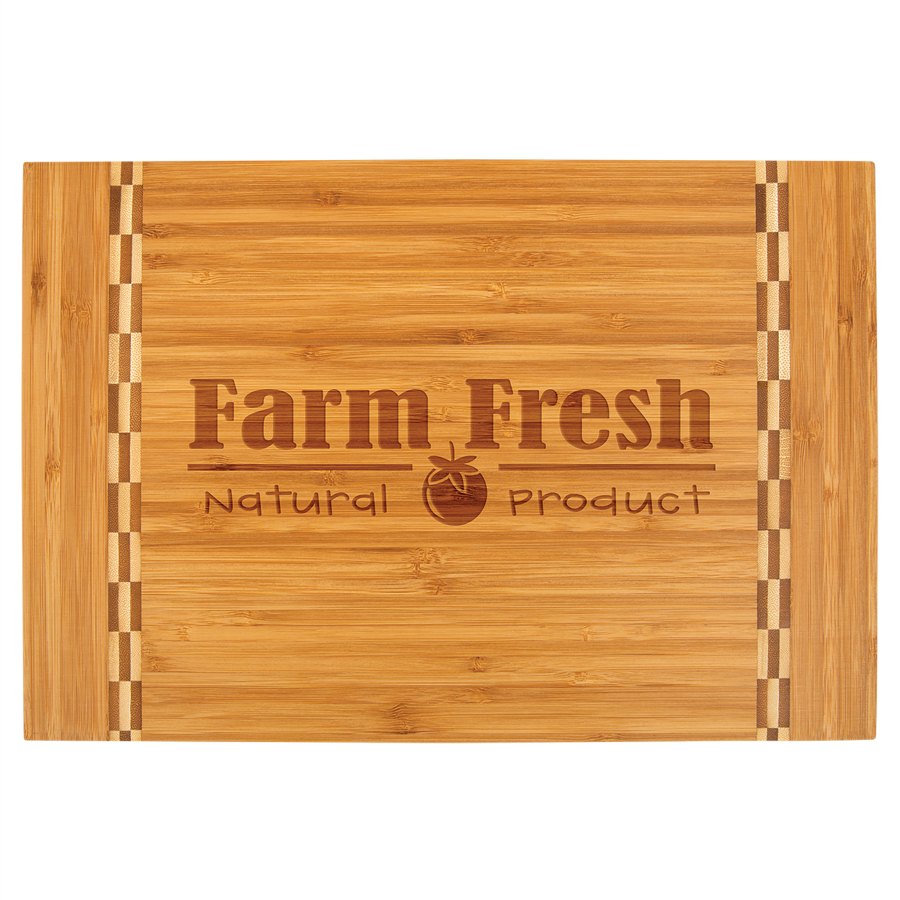 Engraved Bamboo Cutting Board with Butcher Block Inlay - 15 x 10 1/4 in