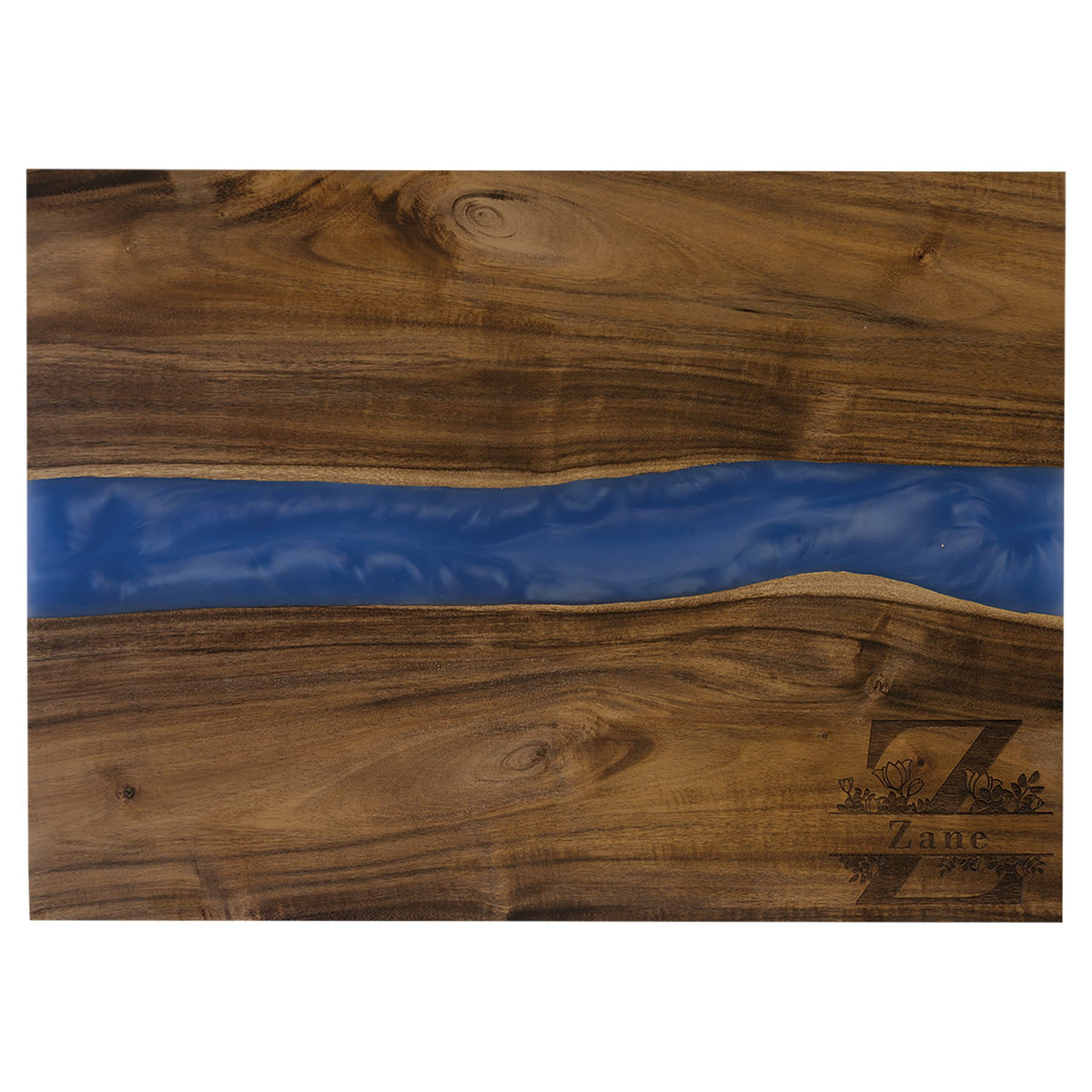 Engraved Acacia Serving Board with Pearl Resin - Blue Pearl / 15 3/4 x 11 3/4 in