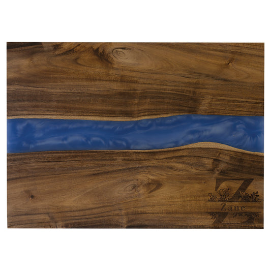 Engraved Acacia Serving Board with Pearl Resin - Blue Pearl / 15 3/4 x 11 3/4 in