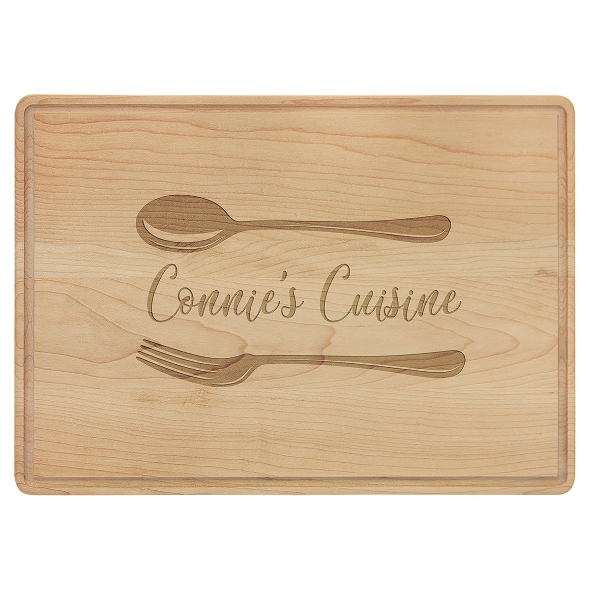 Engraved Maple Cutting Board with Drip Ring - 13 3/4 x 9 3/4 in