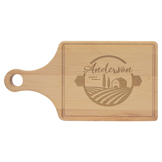 Engraved Maple Paddle-Shaped Cutting Board with Drip Ring