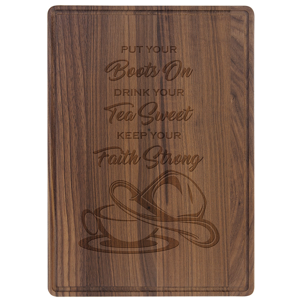 Engraved Walnut Cutting Board with Drip Ring - 13 3/4 x 9 3/4 in