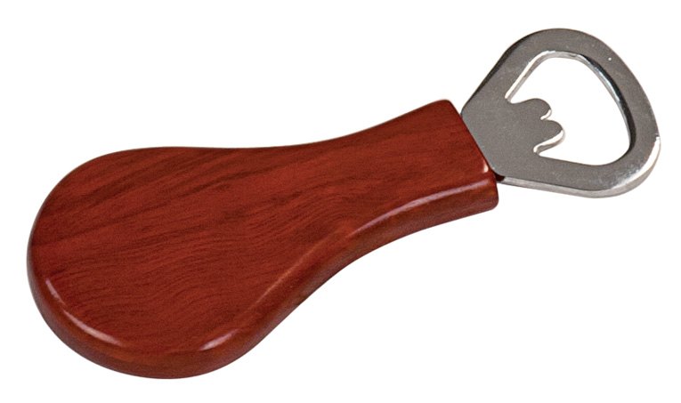 Engraved Rosewood Finish Magnetic Pear-Shaped Bottle Opener