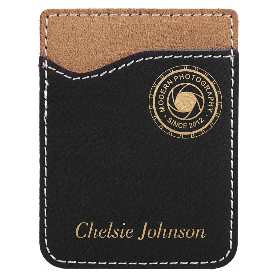 Engraved Leatherette Phone Wallet - Black/Gold
