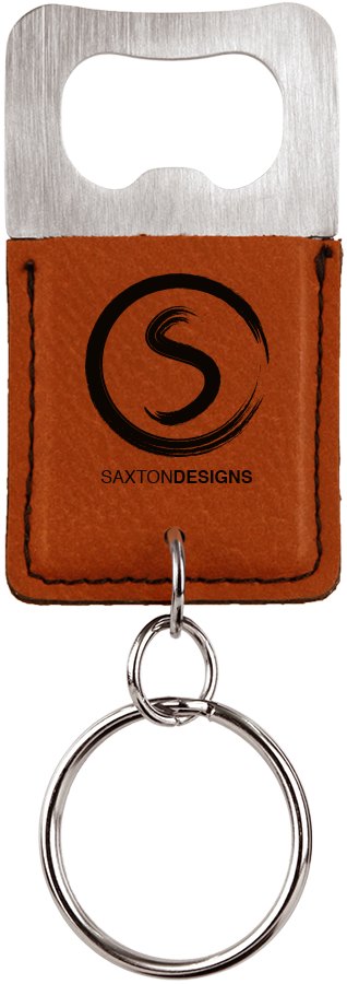 Engraved Rectangle Leatherette Bottle Opener Keychain - Rawhide