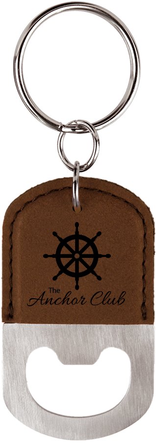 Engraved Oval Leatherette Bottle Opener Keychain - Dark Brown
