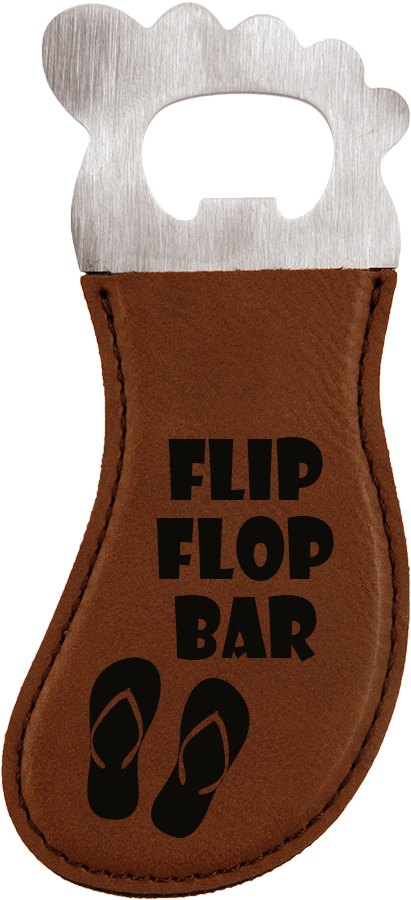 Engraved Leatherette Foot-Shaped Bottle Opener with Magnet - Dark Brown