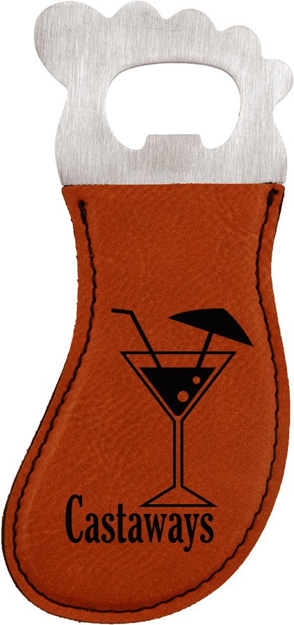 Engraved Leatherette Foot-Shaped Bottle Opener with Magnet - Rawhide