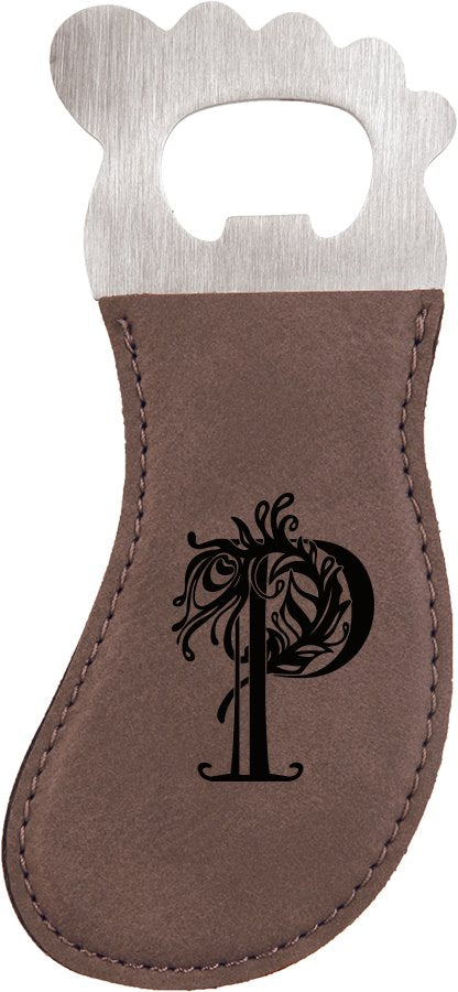 Engraved Leatherette Foot-Shaped Bottle Opener with Magnet - Gray