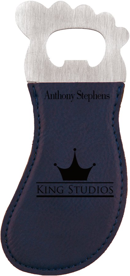 Engraved Leatherette Foot-Shaped Bottle Opener with Magnet - Blue/Black