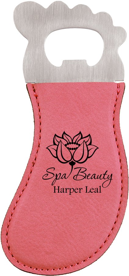 Engraved Leatherette Foot-Shaped Bottle Opener with Magnet - Pink