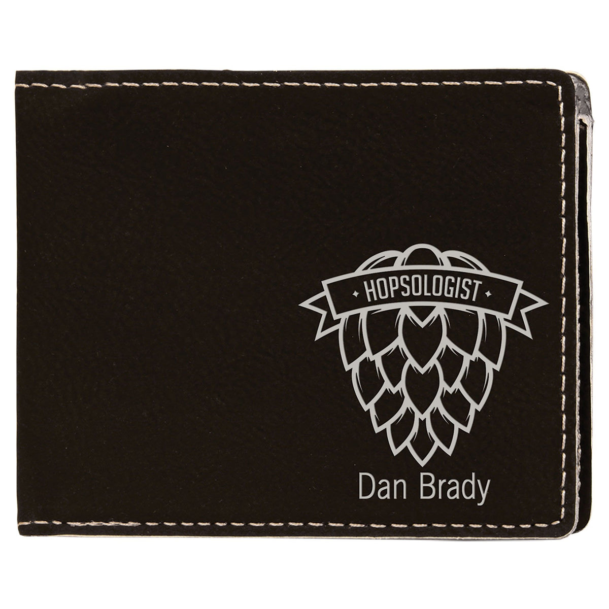Engraved Leatherette Bifold Wallet - Black/Silver