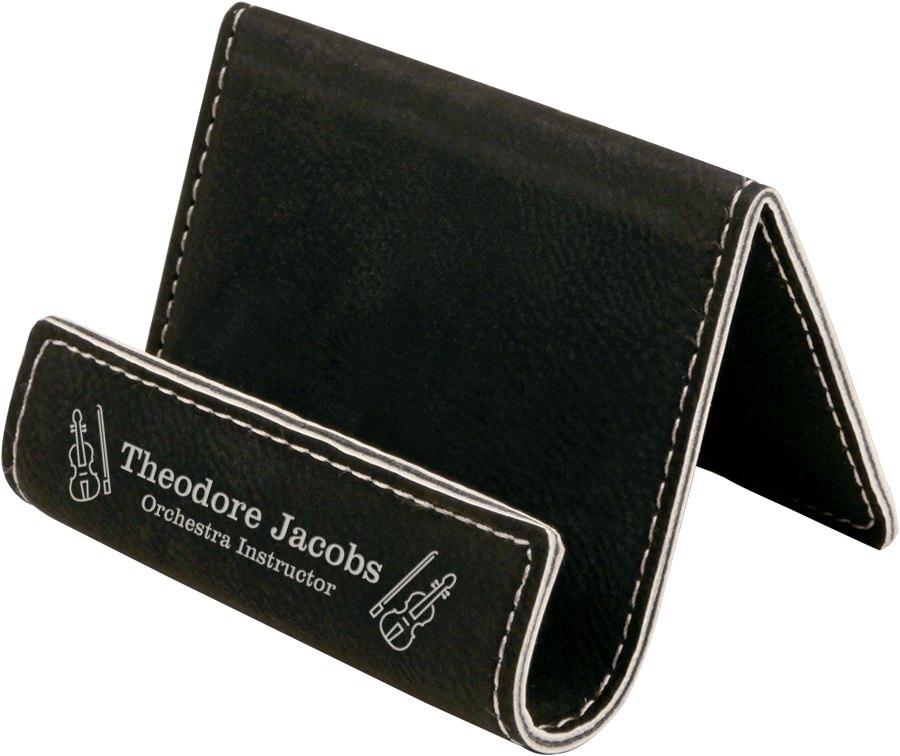 Engraved Leatherette Holder Easel - Black/Silver