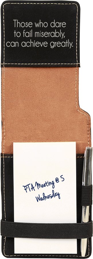 Engraved Leatherette Mini Notepad with Pen - Black/Silver
