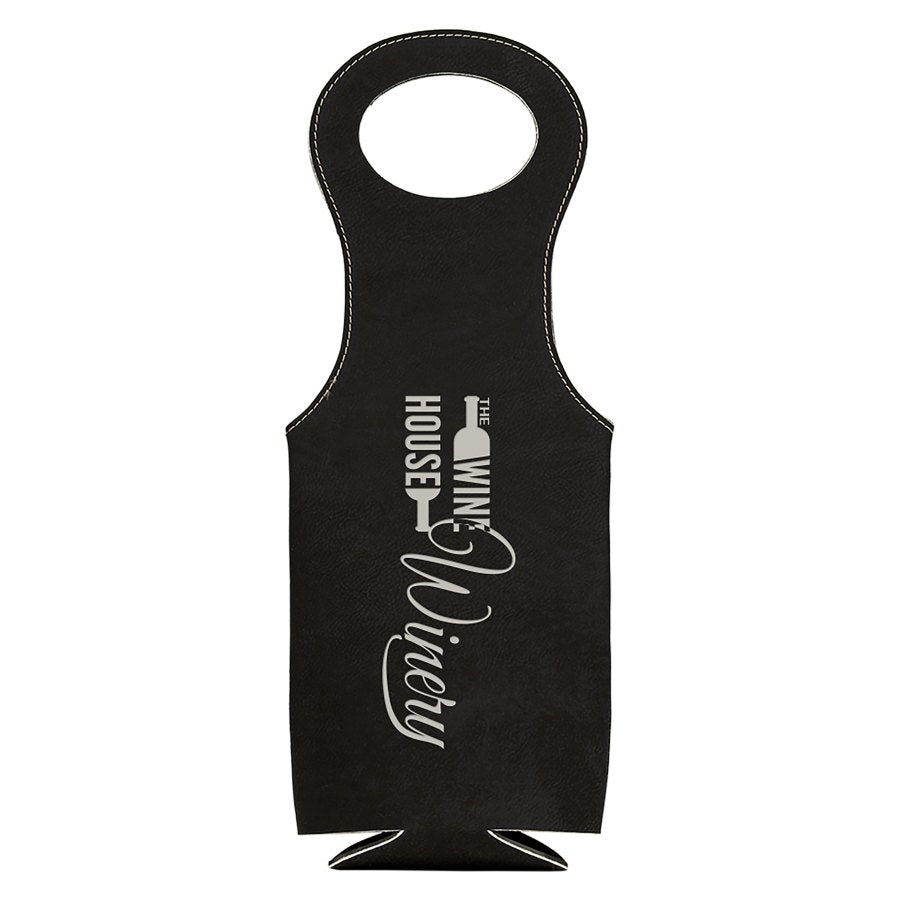 Engraved Leatherette Wine Bag - Black/Silver