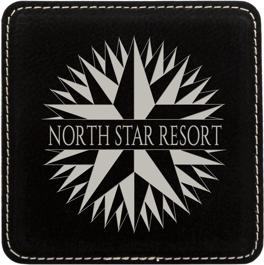 Engraved Square Leatherette Coaster - Black/Silver