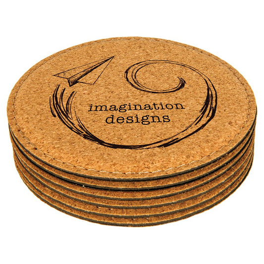 Engraved Round Cork Coaster with Stitching