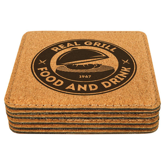 Engraved Square Cork Coaster with Stitching