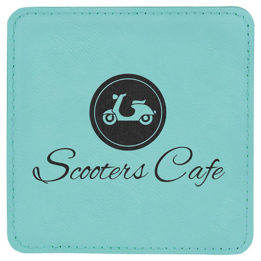 Engraved Square Leatherette Coaster - Teal