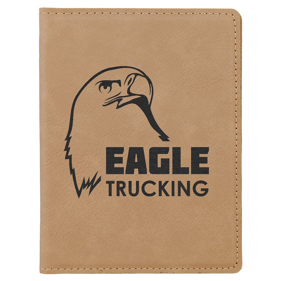 Engraved Leatherette Passport Holder - Light Brown