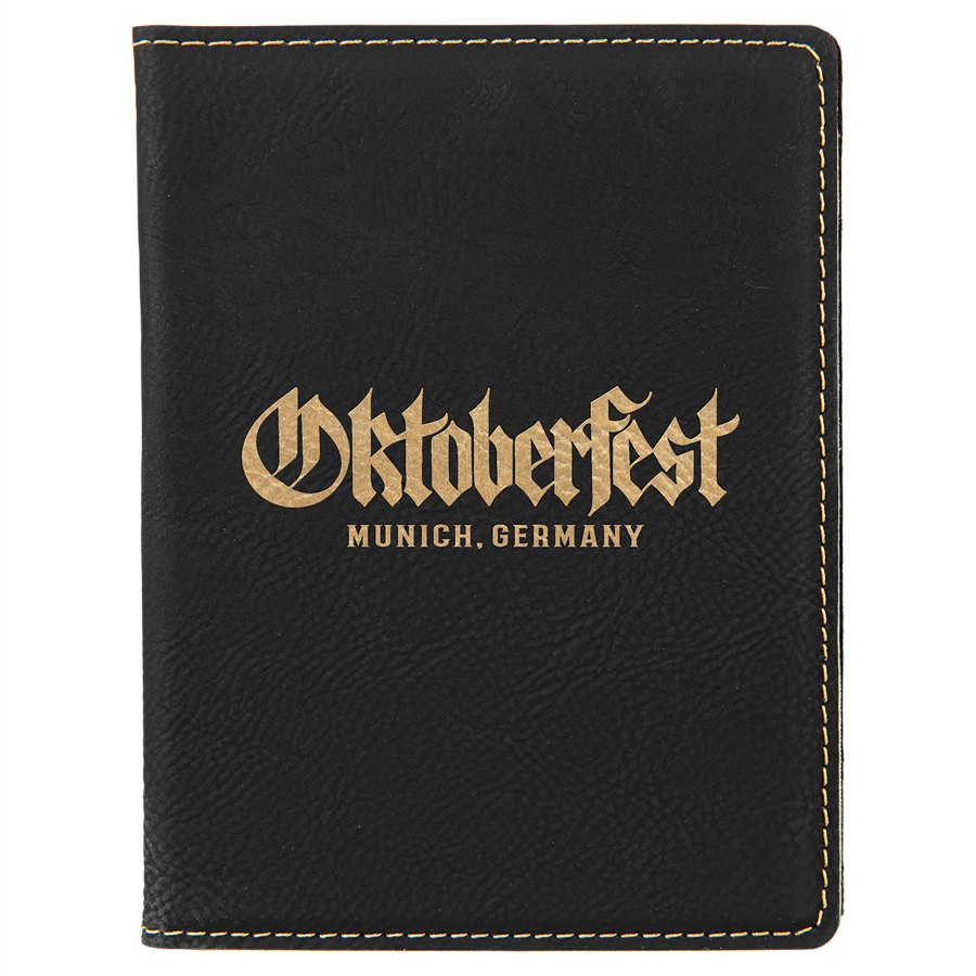 Engraved Leatherette Passport Holder - Black/Gold