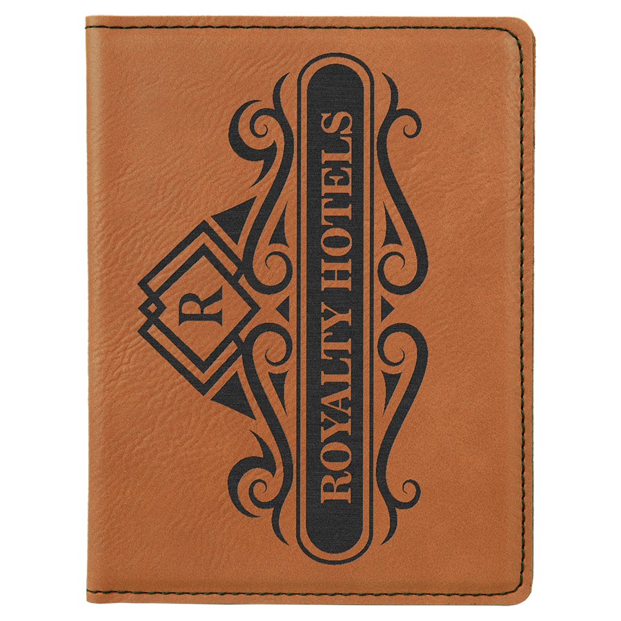 Engraved Leatherette Passport Holder - Rawhide