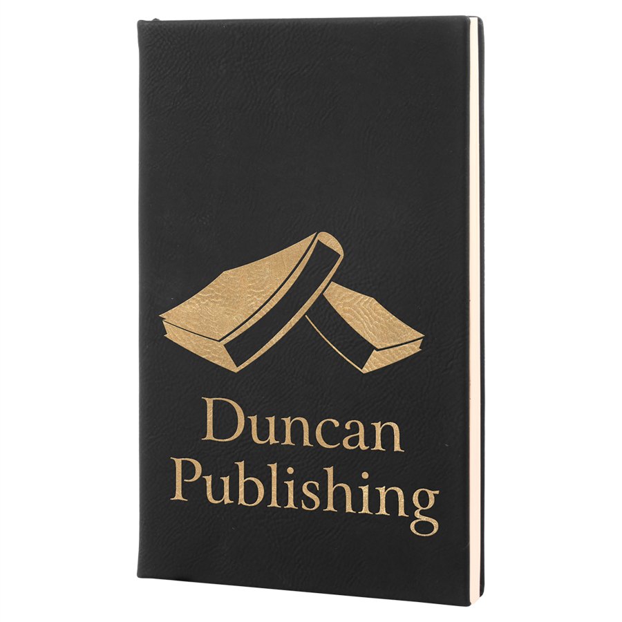 Engraved Leatherette Journal with Lined Notepad - Black/Gold / 5 1/4 x 8 1/4 in