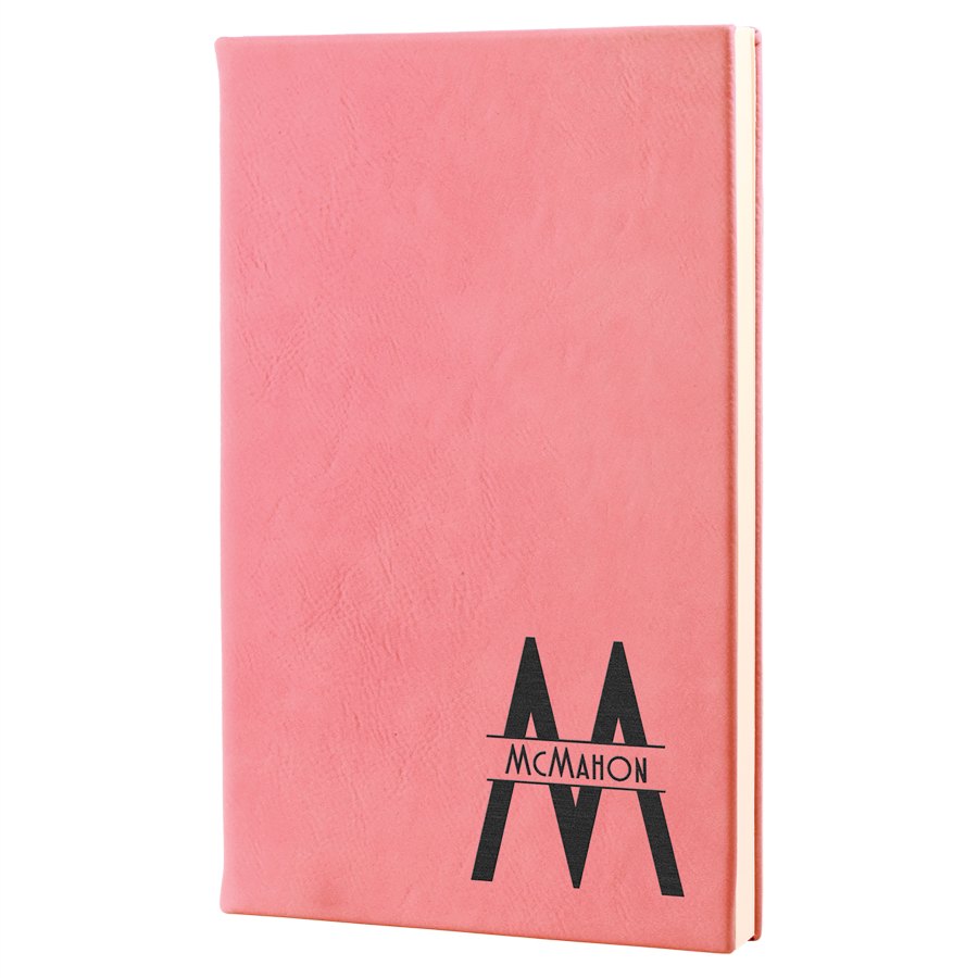 Engraved Leatherette Journal with Lined Notepad - Pink / 5 1/4 x 8 1/4 in