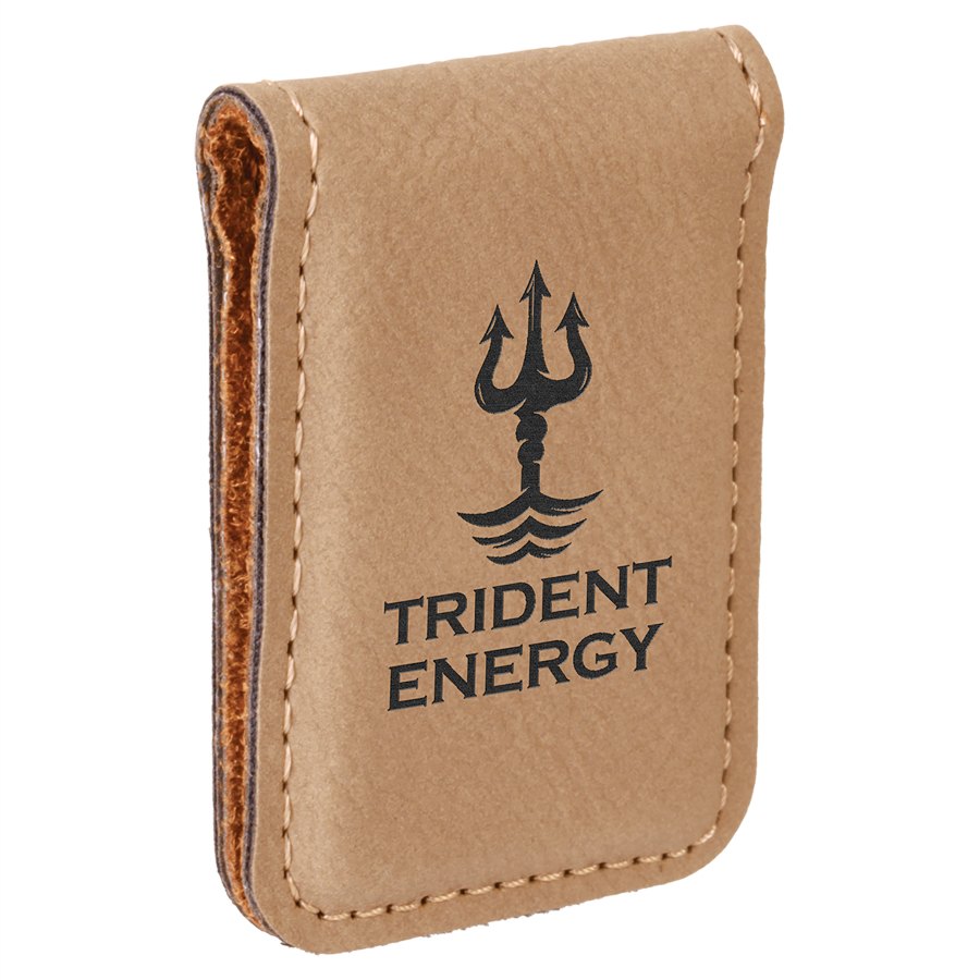 Engraved Leatherette Money Clip - Light Brown