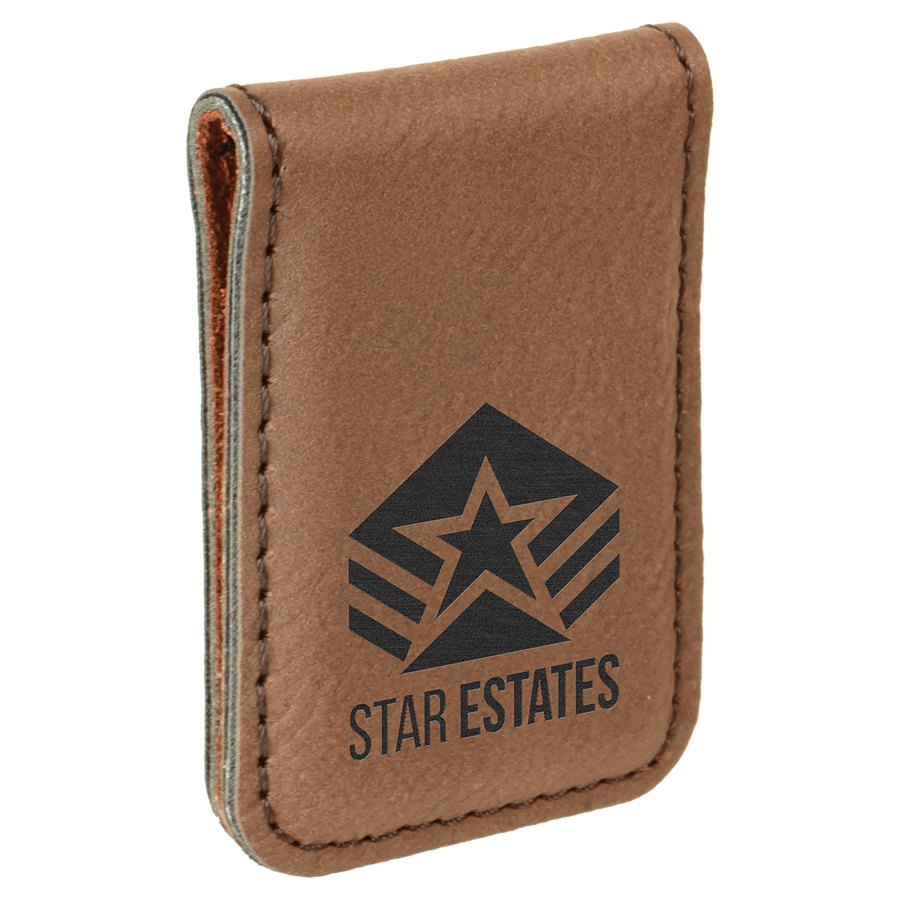 Engraved Leatherette Money Clip - Dark Brown