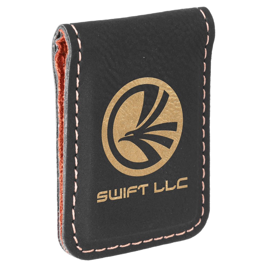 Engraved Leatherette Money Clip - Black/Gold
