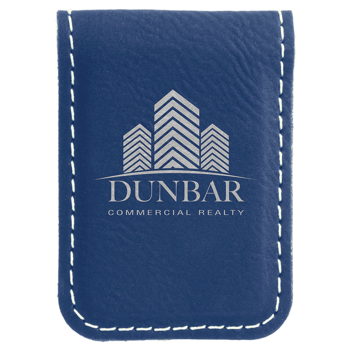 Engraved Leatherette Money Clip - Blue/Silver