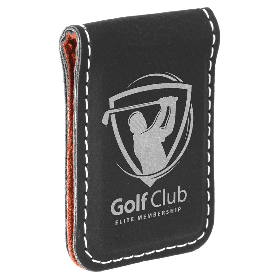 Engraved Leatherette Money Clip - Black/Silver