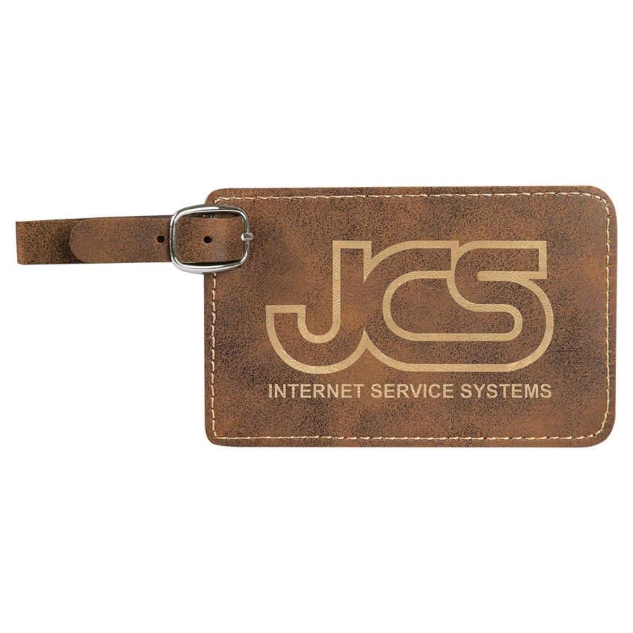 Engraved Leatherette Luggage Tag - Rustic/Gold